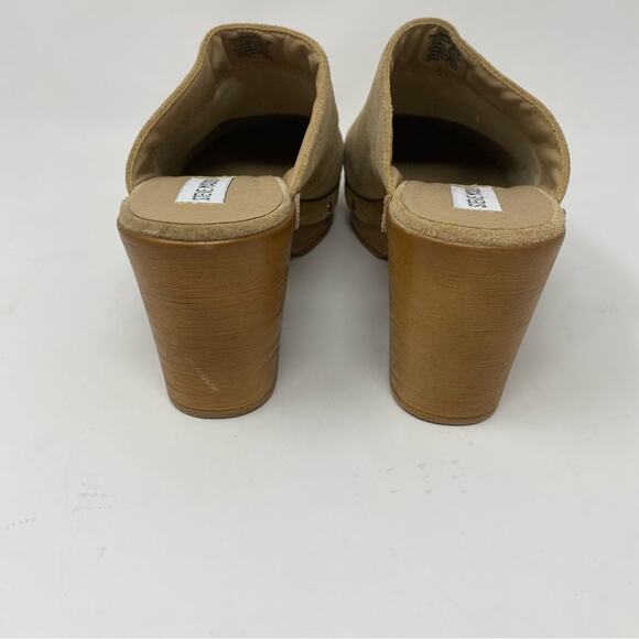 Steve Madden platform tan leather suede clogs womens size 10 gold brads - Picture 5 of 10